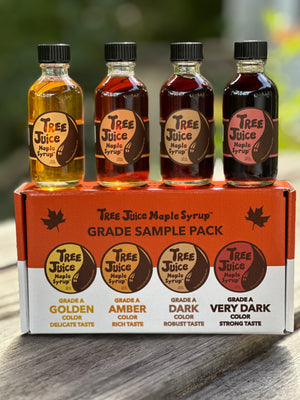 Tree Juice Maple Syrup Grade Sample Pack (2oz bottle of each grade, Golden, Amber, Dark, Very Dark)