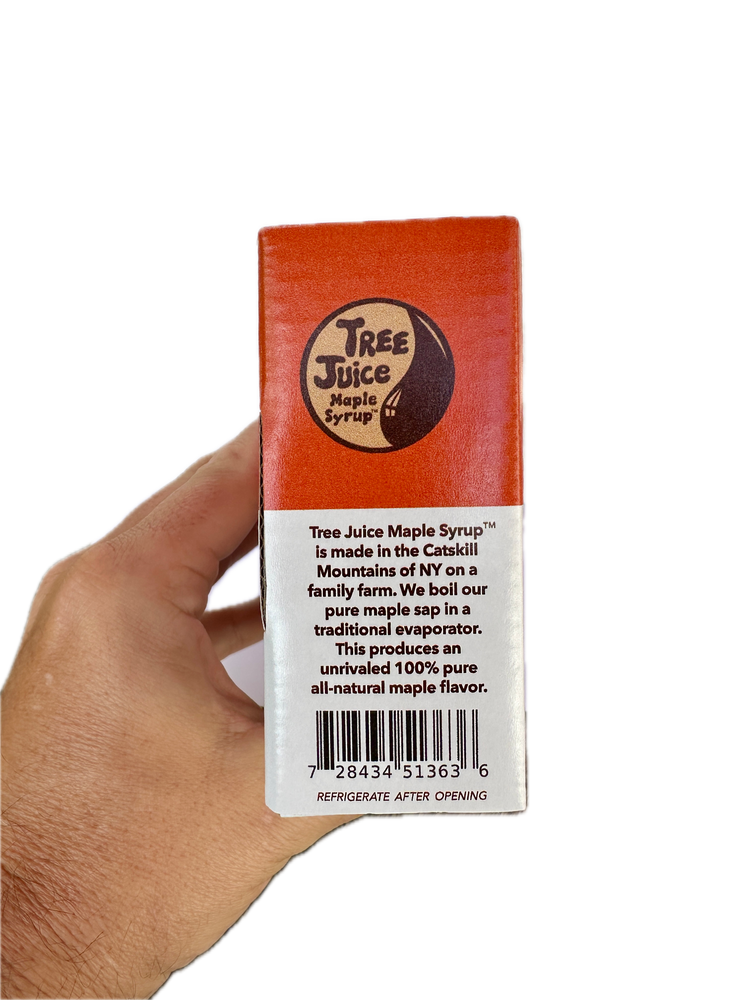 Tree Juice Maple Syrup Grade Sample Pack (2oz bottle of each grade, Golden, Amber, Dark, Very Dark) SIDE OF BOX
