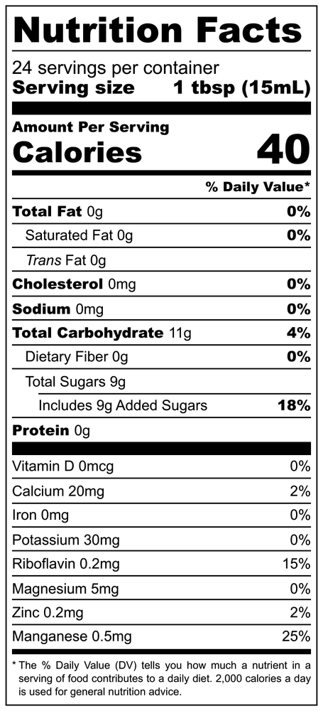 12oz Blueberry Maple Syrup Nutritional Facts