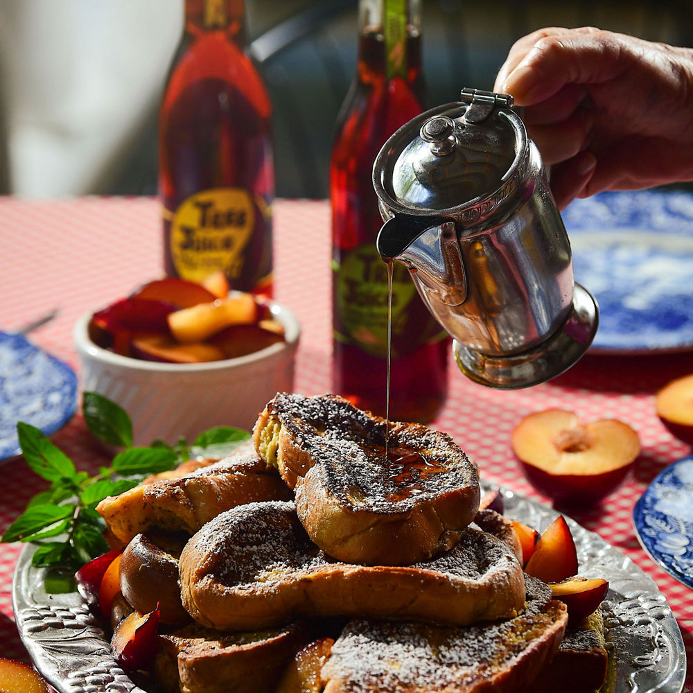 Tree Juice Maple Syrup being poured over French Toast