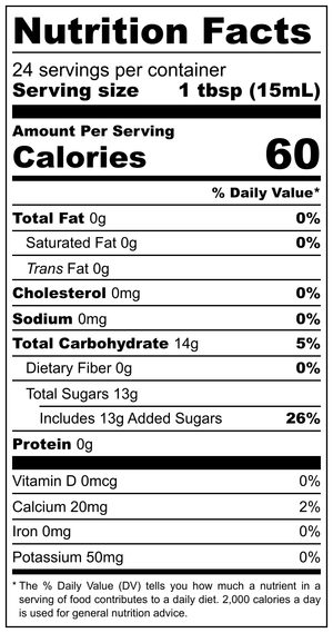 Vanilla infused Maple Syrup Nutritional Facts