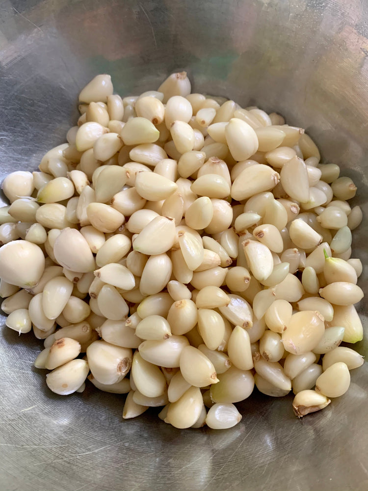 Bowl of peeled garlic cloves