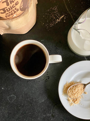 tree juice maple sugar and cup of coffee