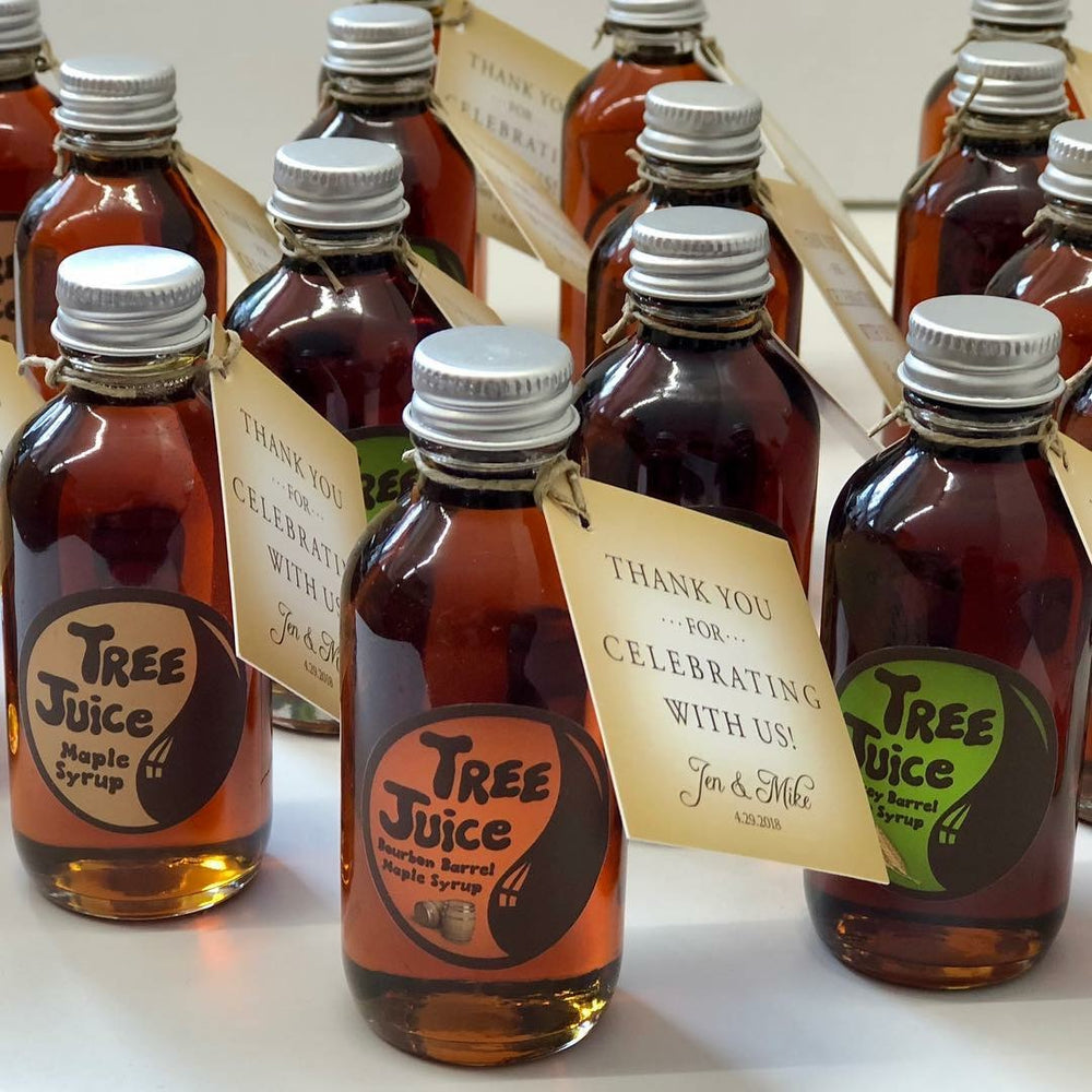 Tree Juice maple syrup 2oz wedding favor bottles