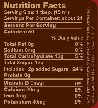 Tree Juice Cinnamon Maple Syrup nutritional facts panel