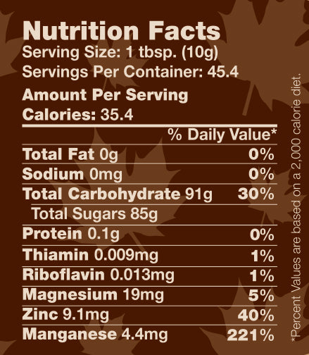 Tree Juice Maple Sugar nutritional facts panel